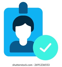 Simple human face icon with check mark for verification.