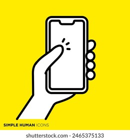 Simple human icon series, hand operating smartphone with one hand