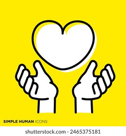 Simple serie de iconos humanos, mano sosteniendo un corazón