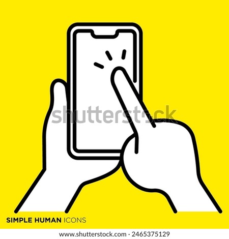 Simple human icon series, hand tapping on smartphone