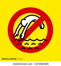 Simple human icon series "Mark of dive prohibition"