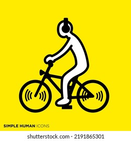 A simple human icon series "People who drive a bicycle while listening to music"