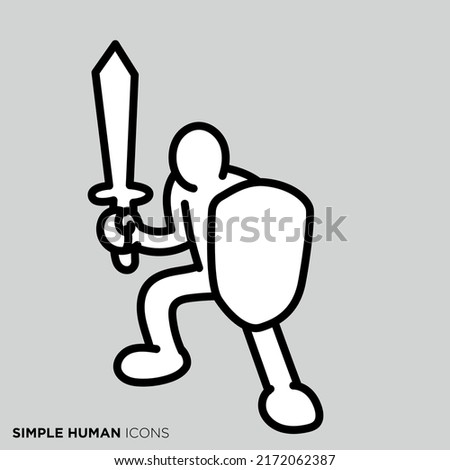 Simple human icon series "People with swords and shields"