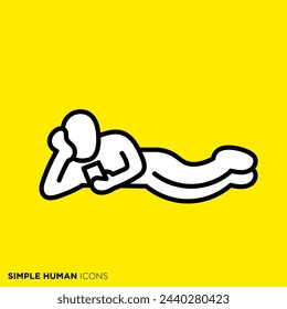 Simple human icon series, person playing with smartphone while lying down