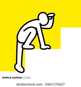 Simple human icon series, person looking at the situation from the stairs