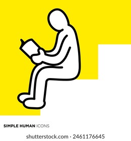 Simple human icon series, person reading a book on the stairs