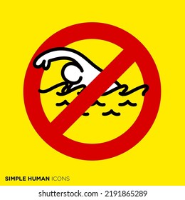 Simple human icon series "Swimming ban marks"