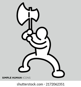 A simple human icon series "The person who holds an ax"