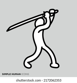 A simple human icon series "The person who holds the sword"