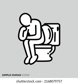 Simple human icon series "Thinking in the toilet"