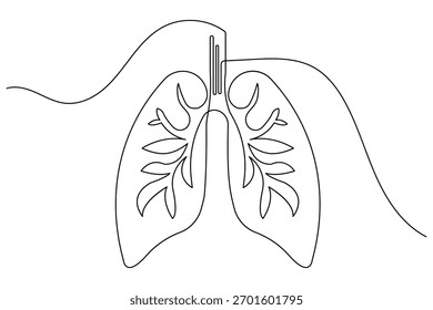 Pulmones humanos simples una línea de arte mínima ilustración de contorno