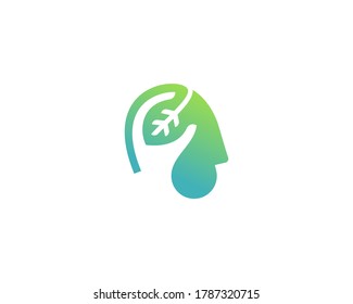 Einfaches menschliches Profil und Logo für grüne Blätter. Modern minimalistisches Denkmuster Grün, Umweltschutz, grüne Technologien, Vektorsymbol