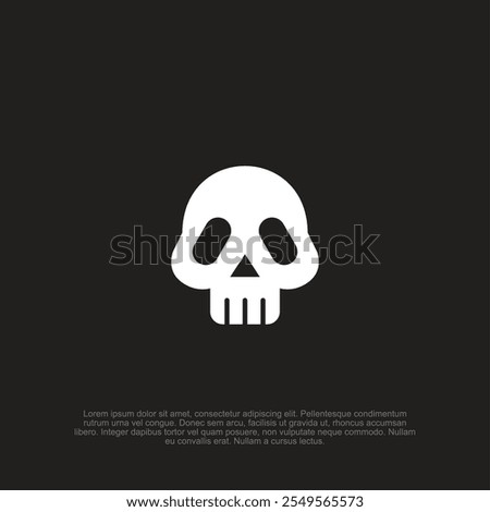 Simple human skull head icon logo, vector illustration on transparent black and white
