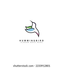 simple humming bird logo design, vector icon flat colors template line art outline