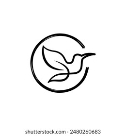 simple hummingbird line leaf black logo
