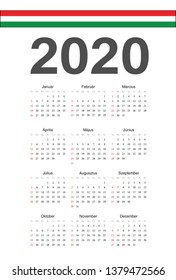 Simple Hungarian 2020 year vector calendar. Week starts from Sunday.