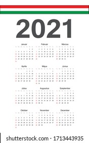 Simple Hungarian 2021 year vector calendar. Week starts from Sunday.