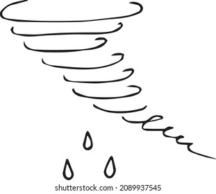 Simple hurricane with raindrops, hand-drawn. Hand-drawn doodles illustration.
Line art.