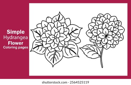 "Simple Hydrangea Flower Coloring Pages – Elegant and Easy Floral Designs for Relaxation and Creativity"