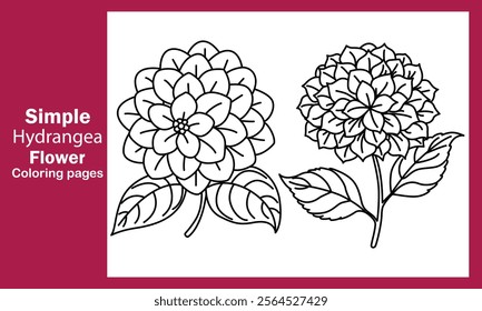 "Simple Hydrangea Flower Coloring Pages – Beautiful and Easy Floral Designs for Relaxation and Creativity"