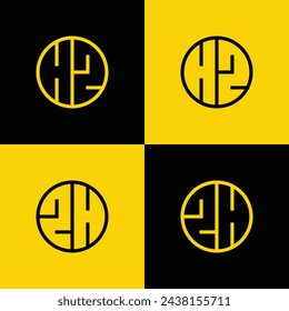 Simple HZ and ZH Letters Circle Logo Set, suitable for business with HZ and ZH initials