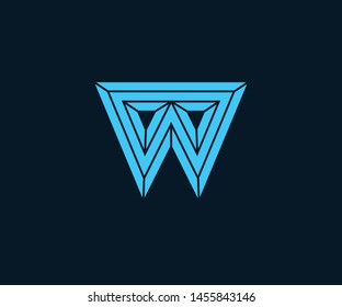 Simple ice block W Initial / Letter W modern logo design with blue ice color