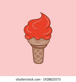 Simple ice cream colored line icon, doodle vector illustration 