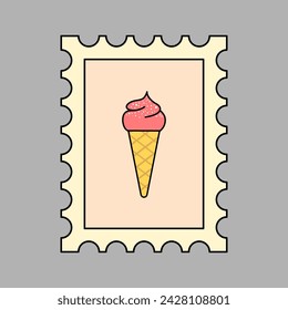 A simple ice cream cone design with pink flavor. Stamp post vintage design with creamy ice cream.