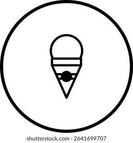 Simple Ice Cream Cone Icon with Circular Border, Perfect for Food-Related Designs