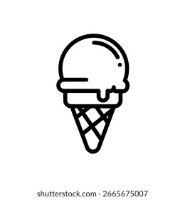 Icono de cono de helado simple en blanco y negro, un Vector versátil para la marca de postres, menús y diseños relacionados con la comida.