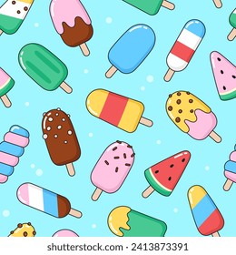 Helado simple, esquimal, patrón sin fisuras. Verano, postre, lindo fondo de dibujos animados vectoriales