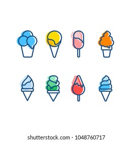 Simple ice cream flat set. Colorful line ice cream icons, trendy summer dessert, vector illustration
