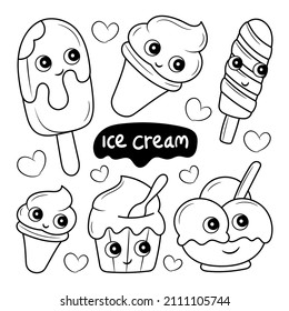 Simple ice cream with hand drawn doodle element collections