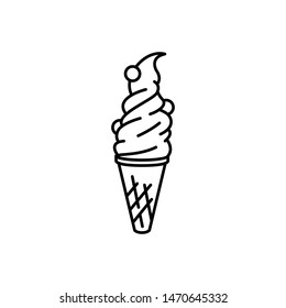 Simple Ice Cream Icon, Confectionery Black Sign, Flat Line Stroke Symbol Pictogram Isolated On White Background For Bakery, Candy Shop, Mobile App, Pictogram, Logo, Infographics, Social Media Element