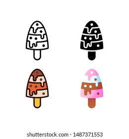 simple ice cream icon in four style glyph, line, flat and filled line