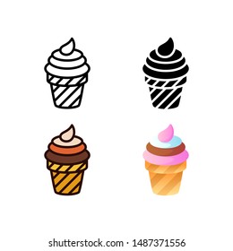 simple ice cream icon in four style glyph, line, flat and filled line