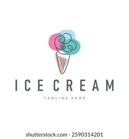 simple ice cream logo design illustration of cold food template with minimalist line concept ice cream