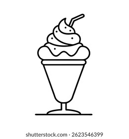 Simple ice cream sundae outline vector, line art style