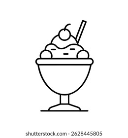 Simple ice cream sundae outline vector, line art style