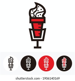 juego de micrófono de cremas de hielo simple para difusión o podcast - icono de juego de micrófono de helados o logotipo - ilustraciones rojas y negras aisladas en blanco, rojo y negro