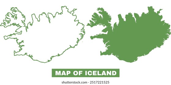 Conjunto de Ilustración vectorial de mapa plano de contorno de Islandia simple