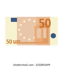 Simple icon of 50 euro banknote for wallet isolated on white background. Cartoon money of bank in Europe flat vector illustration. Cash