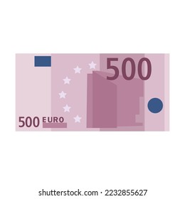 Simple icon of 500 euro banknote for wallet isolated on white background. Cartoon money of bank in Europe flat vector illustration. Cash