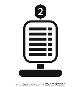 Simple icon of an airport arrival board showing flight number two now boarding
