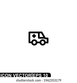 Simple Icon Ambulance Vector Illustration Design. Outline Style, Black Solid Color.