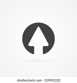Simple icon of arrow pointing up in circle. Shadow and white background.