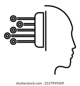 Icono simple de inteligencia artificial que se conecta a un cerebro humano con flujo de datos, que representa el concepto de IA