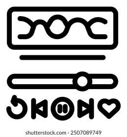 Simple icon of an audio player, showing sound waves and buttons for controlling music playback