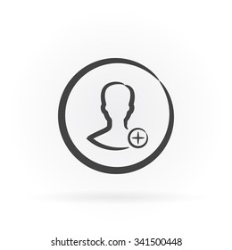 Simple icon of avatar with plus sign in circle with shadow.
