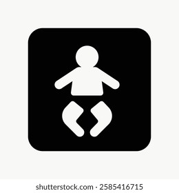 Simple icon of a baby in a diaper, featuring a minimalist design with a black and white color scheme. Baby icon, diaper, minimalist design. User interface icon vector.